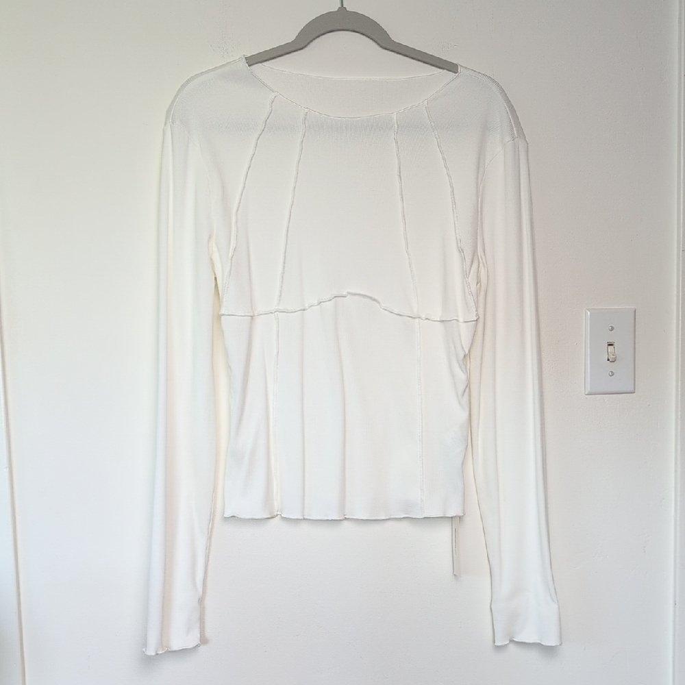 Commense White Long Sleeve Ribbed Jersey Top XL NWT